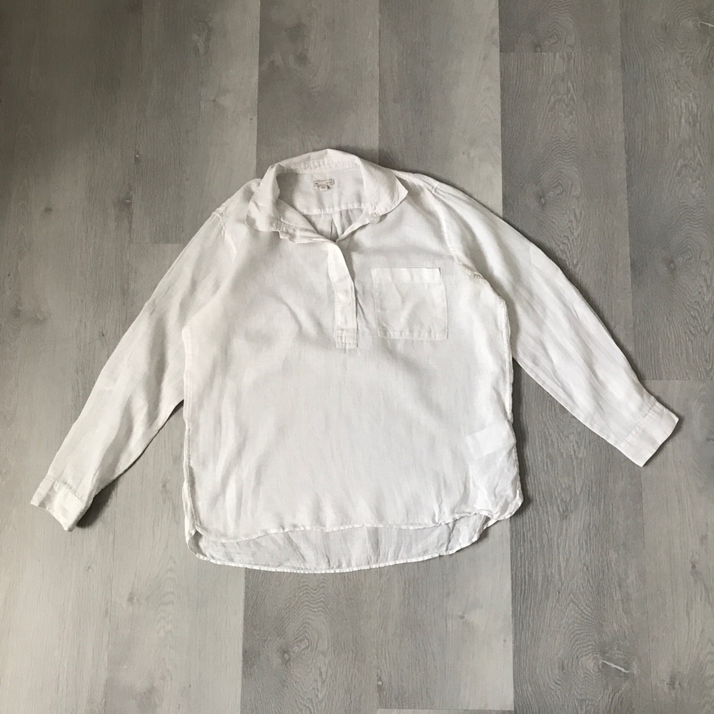 GAP 100% LINEN WHITE TUNIC SHIRT LONG SLEEVE HENLEY PULLOVER WOMENS LARGE